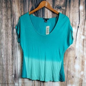 Forever 21 Ombre Teal Top Shirt Short Sleeve Sheer